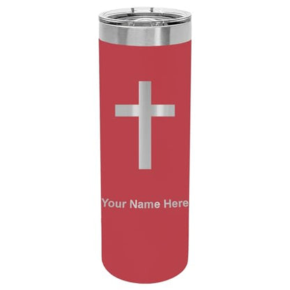 LaserGram Personalized 22oz Skinny Tumbler, Christian Cross (Maroon) - color: Maroon