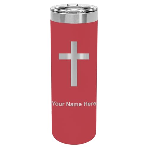 LaserGram Personalized 22oz Skinny Tumbler, Christian Cross (Maroon) - color: Maroon