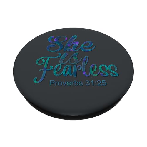 Teal Blue Purple She is Fearless Phone grip on Dark gray PopSockets Adhesive PopGrip - style: Adhesive PopGrip