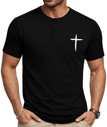 KESIHAN Christian Henley T Shirts for Men Cross Graphic Faith Casual Tee - color: Black-6, size: XX-Large