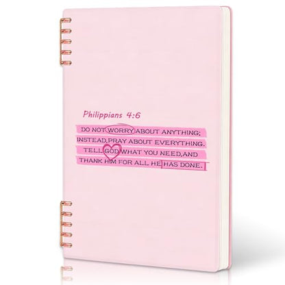 Pink Bible Verse Notebook, Coquette Pink Collegiate Style Christian Journal, Beautiful Bible Study and Prayer Notebook, Gifts for Granddaughter, Women's Prayer Journal 5.5 x 8.3 Inch Study Gift