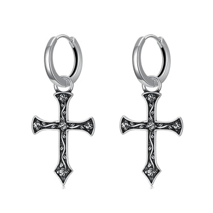 Cross Earrings for Women Men 925 Sterling Silver Cross Dangle Drop Earrings Punk Gothic Jewelry