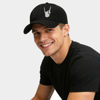 Baseball Cap for Men Cotton Baseball Hat Black Snapback Hats for Men - color: Skeletal Finger