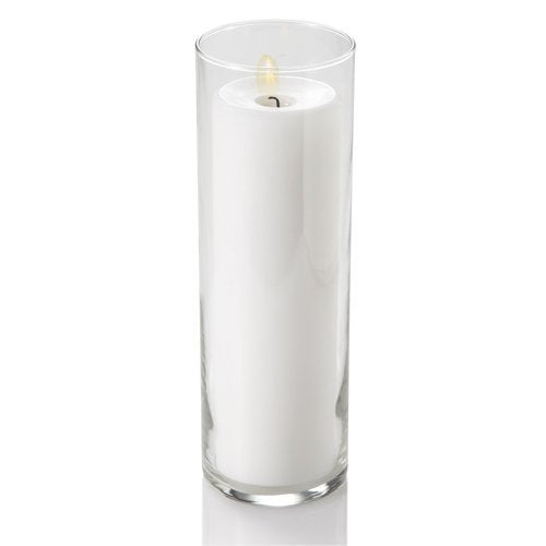 12 Eastland Glass Cylinder Vases 10.5" and 12 White Richland Pillar Candles 9" - color: White, size: 9"