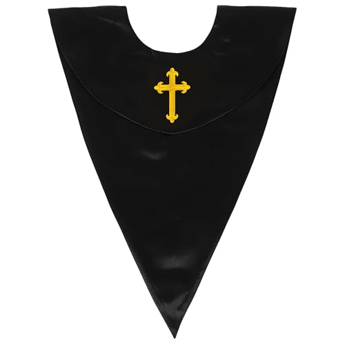 GradPlaza Unisex V Shape Church Choir Stole with Gold or White Embroidery Cross for Adults Church - color: Black, style: Gpld Cross