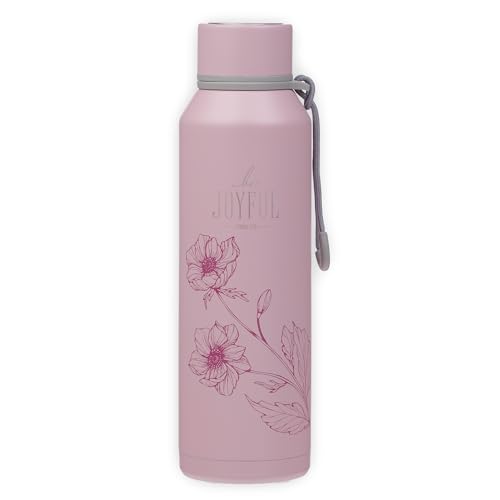 Christian Art Gifts 24 oz. Stainless Steel Insulated Water Bottle for Women: Be Joyful Bible Verse, Encouraging Gift for Women, Leak-Proof Easy Twist Cap, Carry Loop, No Sweat Design, Pink Floral - color: Pink Floral/Be Joyful
