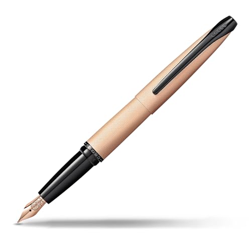 Cross ATX Brushed Rose Gold Fountain Pen, Fine Nib, Black Ink - color: Sandblasted Rose Gold, style: Fine Nib