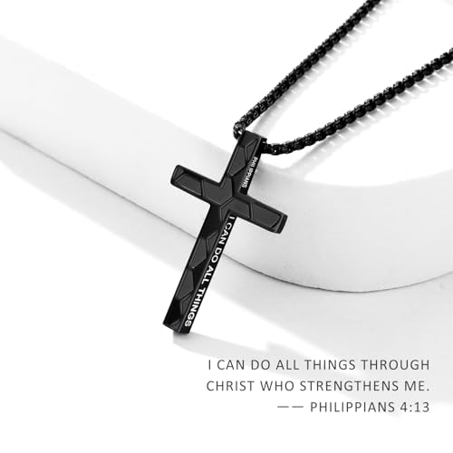 Soccer Cross Necklace for Boys Men - color: Black, style: 4:13 I can do all things