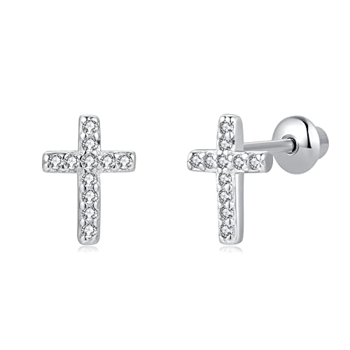 Butterfly Ladybug Unicorn Sloth Flamingo Dog Cat Turtle Angel Koala Daisy Panda Stud Earrings for Girls Women - Sterling Silver Hypoallergenic Animal Earrings with Secure Screw Backs - color: Cross