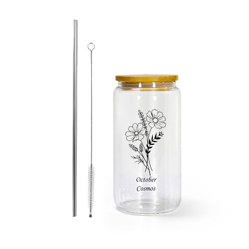 AGH 16oz Christian Glass Tumbler with Lid and Straw - Inspirational Gift for Women, Faith-Based Gift with Prayer Quotes, Perfect for Christmas, Baptism, Birthday, Easter, or Daily Encouragement - color: 16OZ 1Pack October Cosmos Clear