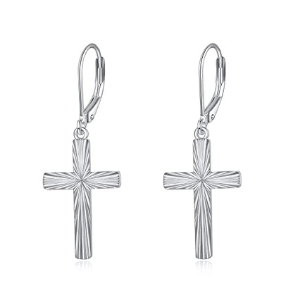 Cross Earrings 925 Sterling Silver Dangle Earring Gifts for Women - style: Diamond-cut Cross