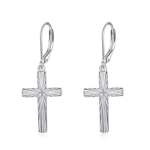 Cross Earrings 925 Sterling Silver Dangle Earring Gifts for Women - style: Diamond-cut Cross