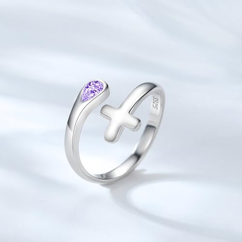 Jinlou Thumb Rings for Women - 925 Sterling Silver Birthstone Open Teardrop Encouragement Adjustable Ring Women Gifts for Teens Mom Birthday Mother's Day St Patricks Day - color: June, style: Cross CZ Ring