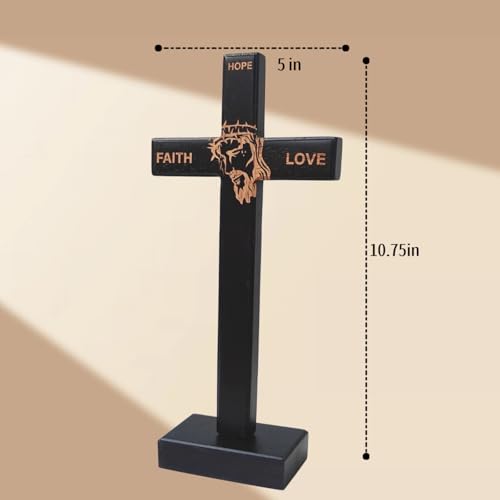 Wooden Cross 10.75in Wall Cross with Detachable Stand, Christian Gift - color: Black, size: 10.8"L x 5"W