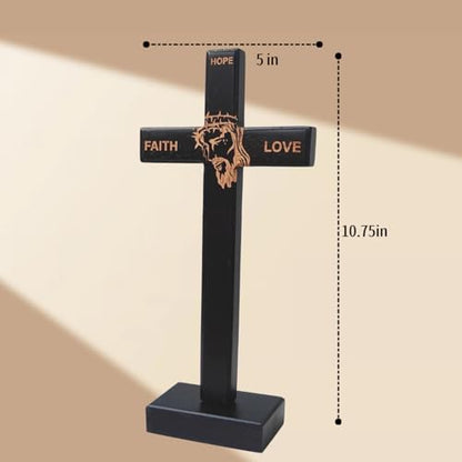 Wooden Cross 10.75in Wall Cross with Detachable Stand, Christian Gift - color: Black, size: 10.8"L x 5"W