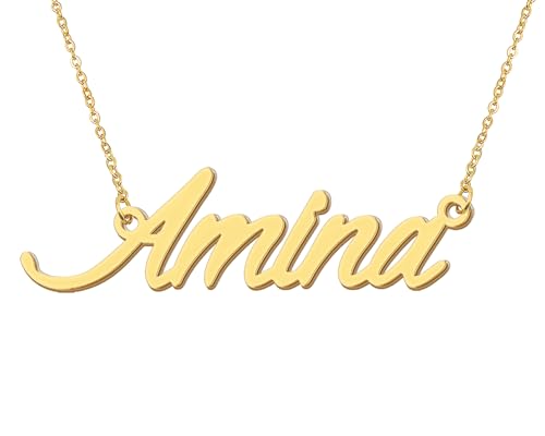 Aoloshow Personalized Name Necklace Custom Any Name Necklaces Jewelry for Womens New Mom Bridesmaid Gift - style: Gold - Amina