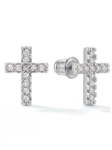 MUMREUES 14K Gold Earrings for Women Dainty CZ Cross Stud Earrings Jewelry - color: CZ Cross & Silver