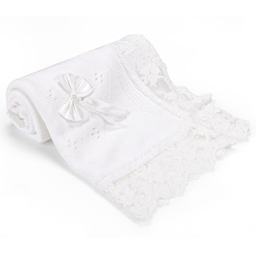 Baby Blanket White Lace Knitted Crochet Towel Baptism Christening Gift - color: Lace Blanket
