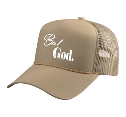 Christian Religious But God Strong Women Men of Faith Gifts Trucker Hat with Adjustable Mesh Back - color: Khaki