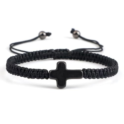 Colorful Cross Braided Handmade Woven Rope Prayer Protection Bracelet Inspirational Religious Christian Protection Bangle for Women Men Couple Friendship Jewelry - color: black