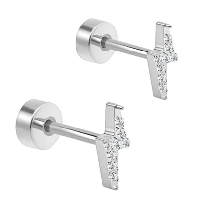 XUU 20G Flat Back Stud Earrings ASTM F136 Titanium - color: silver lightning bolt