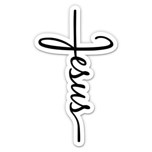 Jesus Simple Black and White Cross Sticker - Faith Believe Decal - 5 in - size: 5"