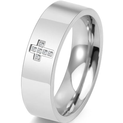 Jude Jewelers 6mm Stainless Steel Christian Cross Religious Wedding Band Statement Anniversary Ring - color: Silver