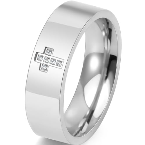 Jude Jewelers 6mm Stainless Steel Christian Cross Religious Wedding Band Statement Anniversary Ring - color: Silver
