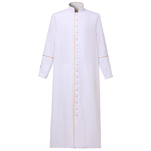 CAMDOM Men's Clergy Cassock Church Minister Robe Vestment for Pastor - color: White, size: X-Large