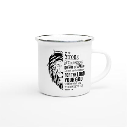 Christian Gifts Lion Ceramic Coffee Mug. Microwave and Dishwasher-safe Inspirational Scripture Coffee and Tea Mug for Men and Women with Bible Verse: Strong & Courageous – Joshua 1:9 - 12oz Enamel Cup - size: 12 Ounces