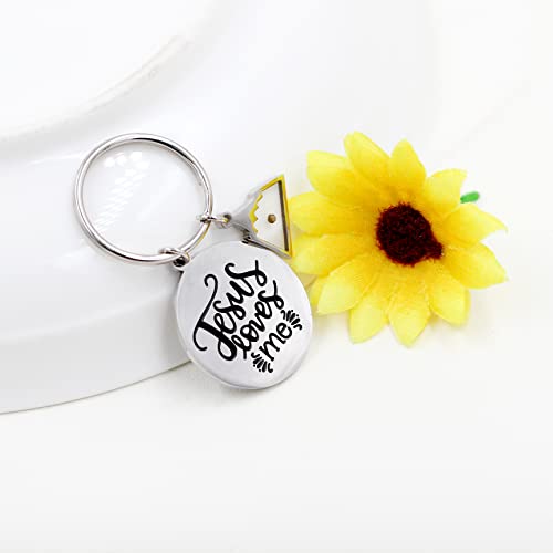 Uloveido Stainless Steel Faith Cross Keychain & Jesus Loves Me Christian Keyring Mustard Seed Charms Religious Jewelry - style: Jesus Love Me-triangle