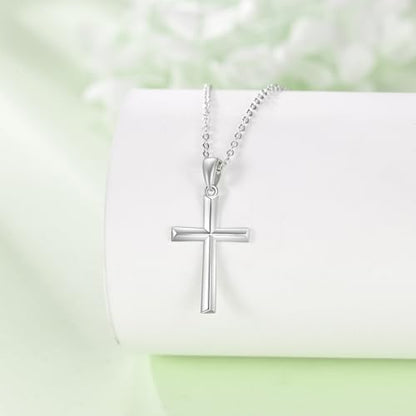 Minimalist Cross Necklace 925 Sterling Silver Dainty Pendant with Zircon Tail Chain Simple Religious Jewelry Gift for Women - color: silver
