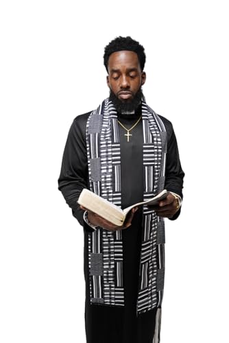 Dupsie's Kente African Print Church Clergy Pastor Choir Stole/Sash with Fringes - color: Black