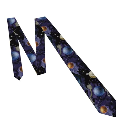 Men's Neckties, Novelty Printed Skinny Tie for Work Casual Party - color: Planet