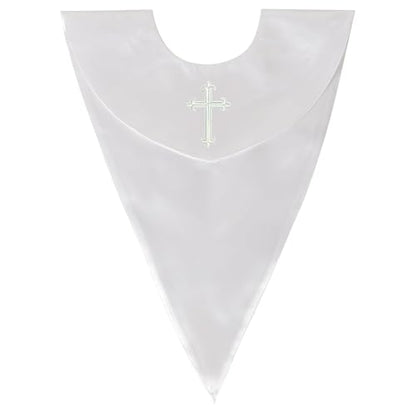 GradPlaza Unisex V Shape Church Choir Stole with Gold or White Embroidery Cross for Adults Church - color: White, style: White Cross