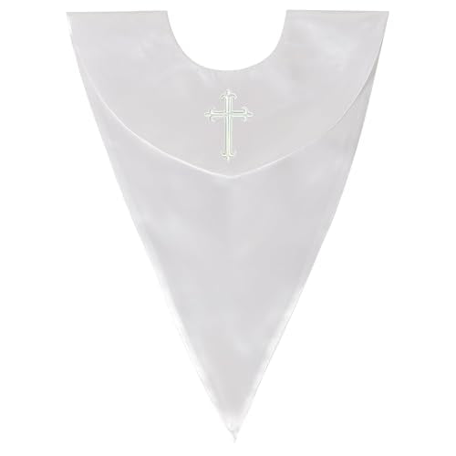 GradPlaza Unisex V Shape Church Choir Stole with Gold or White Embroidery Cross for Adults Church - color: White, style: White Cross