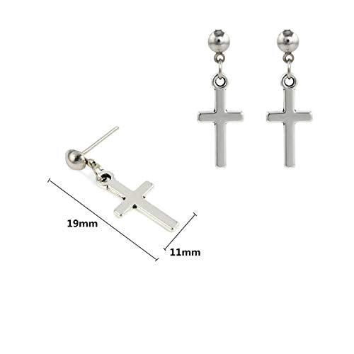 PPX Multilayer Gothic Retro 80s Black Long Chain Fashion Cross Necklace and Stainless Steel Dangling Cross Earrings for Men Women-with Storage Box
