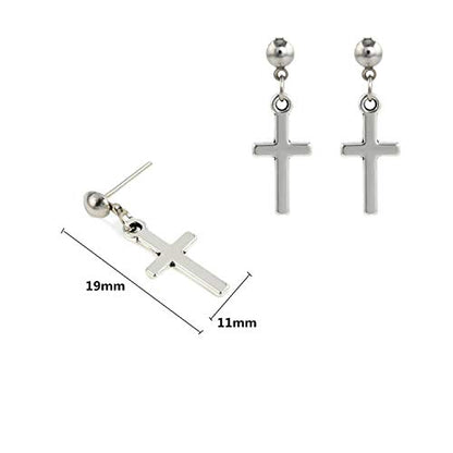 PPX Multilayer Gothic Retro 80s Black Long Chain Fashion Cross Necklace and Stainless Steel Dangling Cross Earrings for Men Women-with Storage Box