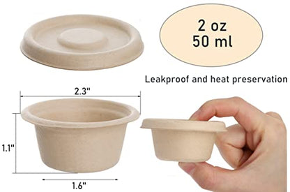 Yesland 200 Pack 2 oz Natural Bagasse Fiber Cups with Lids, 2.3'' x 1.1''(H) x 1.6'' Paper Tasting Cups Disposable Sample Food cup, Compostable Sauce Containers for Snack Tasting Charcuterie - color: Natural