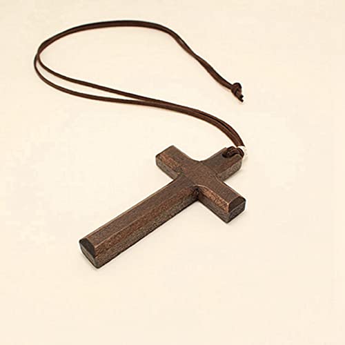 Wooden Cross Necklace For Men Women, Wood Cross Pendant Necklaces For Car Rearview Mirror Charms, Wall, Christian Jewelry(E) - color: Cross-Wood-E-2pcs-8.3Brown