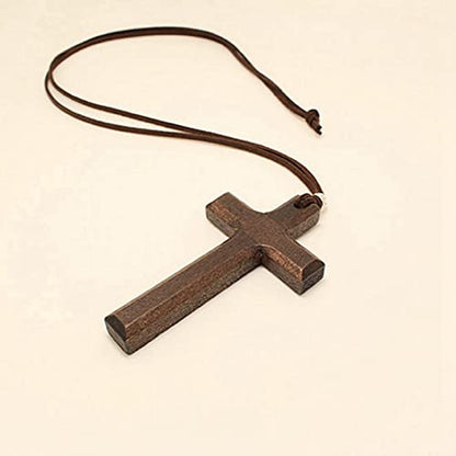 Wooden Cross Necklace For Men Women, Wood Cross Pendant Necklaces For Car Rearview Mirror Charms, Wall, Christian Jewelry(E) - color: Cross-Wood-E-2pcs-8.3Brown