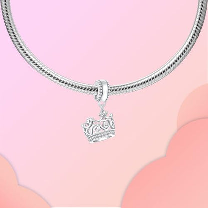 LUXILLA 925 Sterling Silver Charm Golden Family Tree Sparkling Cross Cute Dragon Charms Fits Bracelets Necklace Pendant Bead Jewelry Gift for Women Family Friends - color: Crown Dangle Charm