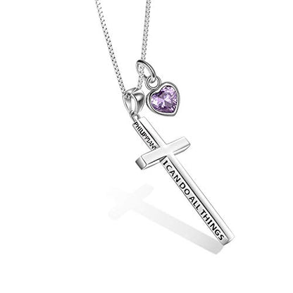 POPLYKE Cross Necklace 925 Sterling Silver Philippians 4:13 I Can Do All The Things Inspirational Necklace Gifts for Women Men 20+2'' - color: silver-06 June