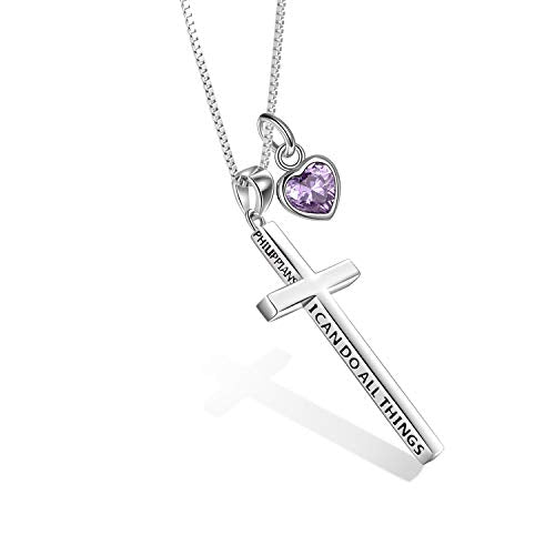 POPLYKE Cross Necklace 925 Sterling Silver Philippians 4:13 I Can Do All The Things Inspirational Necklace Gifts for Women Men 20+2'' - color: silver-06 June