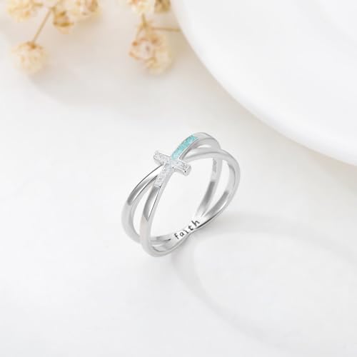 Cross Rings 925 Sterling Silver for Women Christian Religious Jewelry Faith Gifts for Mom Wife Girlfriend Her - color: White-5