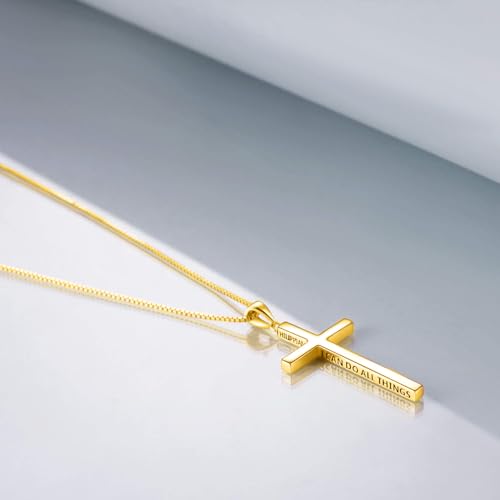 POPLYKE Cross Necklace 925 Sterling Silver Philippians 4:13 I Can Do All The Things Inspirational Necklace Gifts for Women Men 20+2'' - color: Gold
