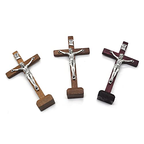 hejhncii Crucifix Wall Cross Wooden Catholic Cross With Stand Religious Christian Standing Cross Church Home Ornaments For Prayers