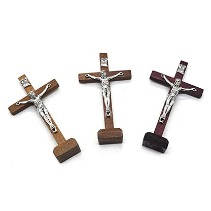 hejhncii Crucifix Wall Cross Wooden Catholic Cross With Stand Religious Christian Standing Cross Church Home Ornaments For Prayers