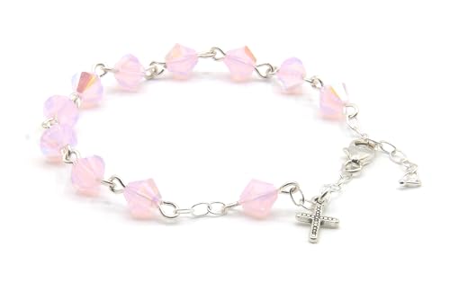 Catholic Communion Rosary Bracelet Created with Swarovski® Crystals, Glass - color: Rose Water Opal - October