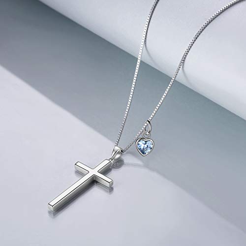 POPLYKE Cross Necklace 925 Sterling Silver Philippians 4:13 I Can Do All The Things Inspirational Necklace Gifts for Women Men 20+2'' - color: silver- 03 March